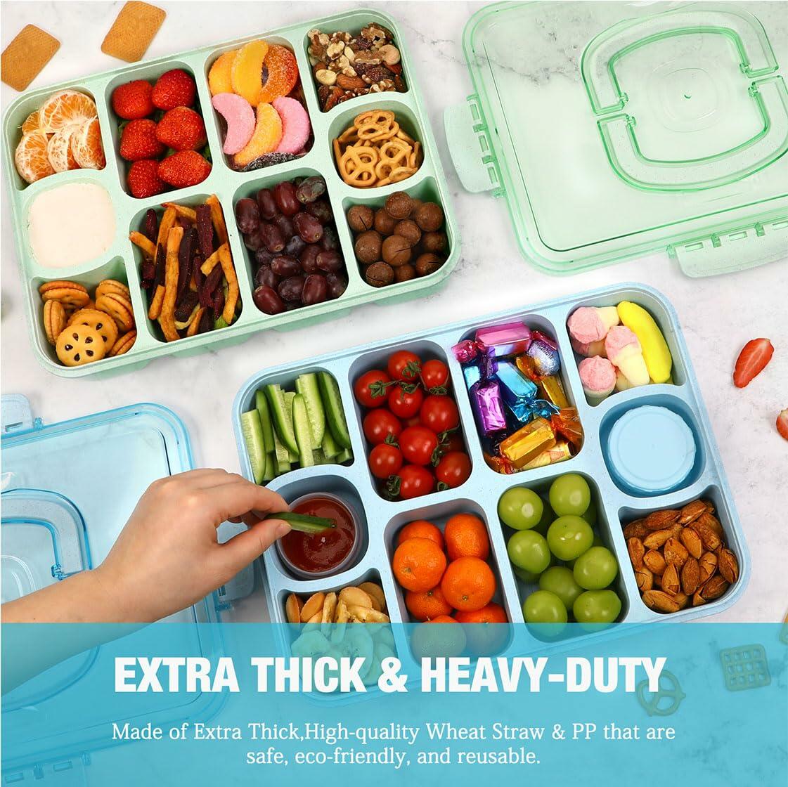 Caperci Snackle Box Large 10-Compartment Tray with Lid Handle Blue