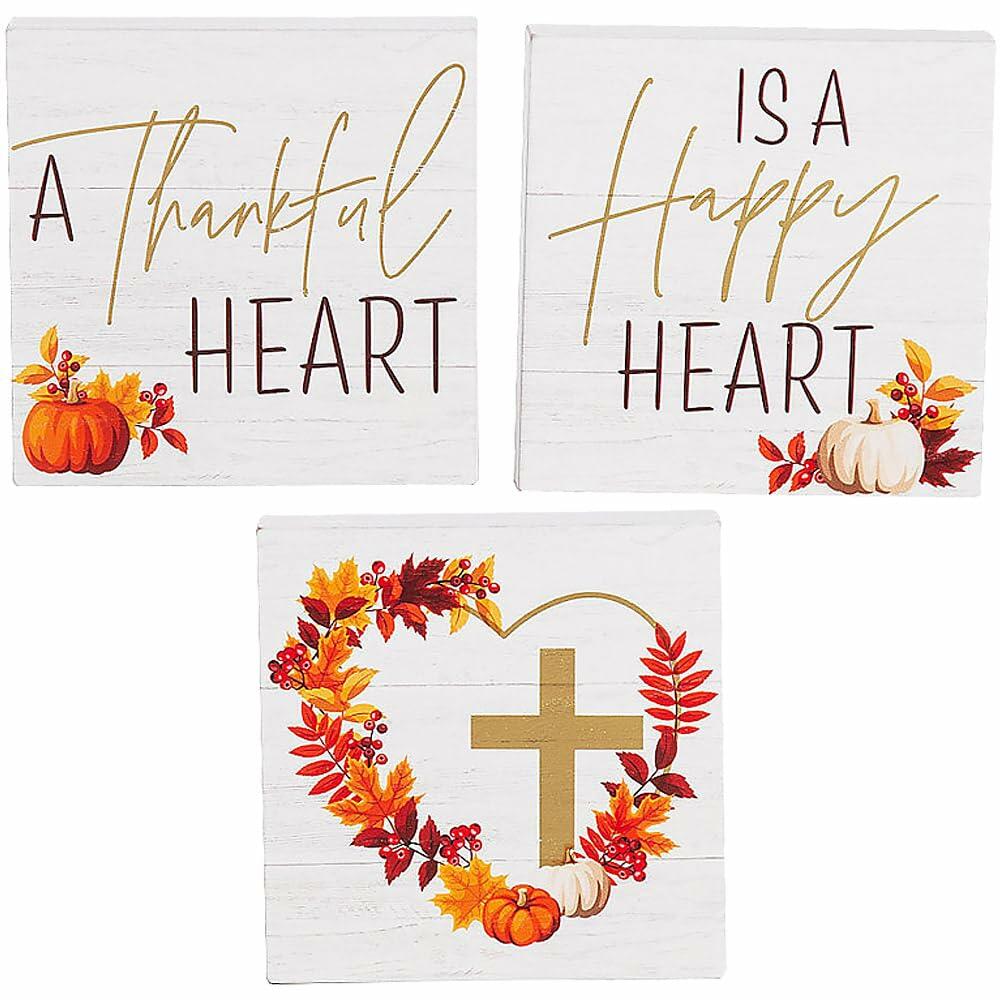 Colorful Religious Tabletop Decorations Set of 3 5x1x5 Inches Fall Decor