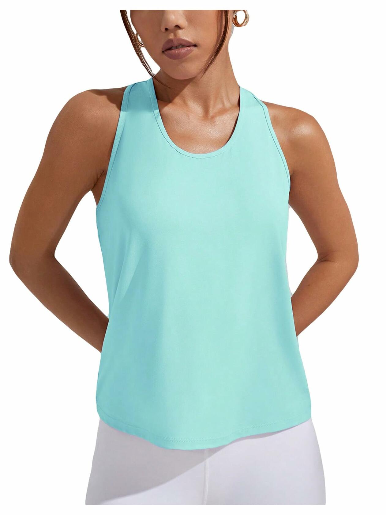 OYOANGLE Women's Sleeveless Racer Back Sports Tank Top Light Blue Size XL