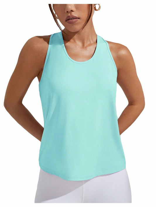 OYOANGLE Women's Sleeveless Racer Back Sports Tank Top Light Blue Size XL
