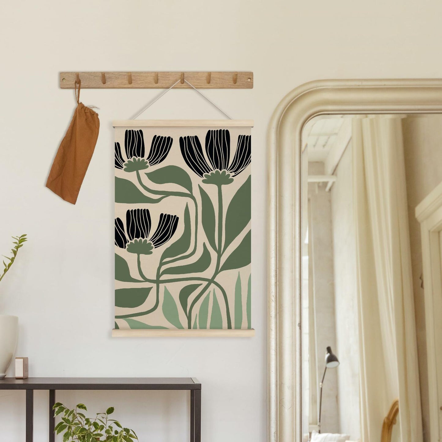 HRQKO Boho Black Flowers Wall Art Set of 2 Wooden Frames 16x24 Inch