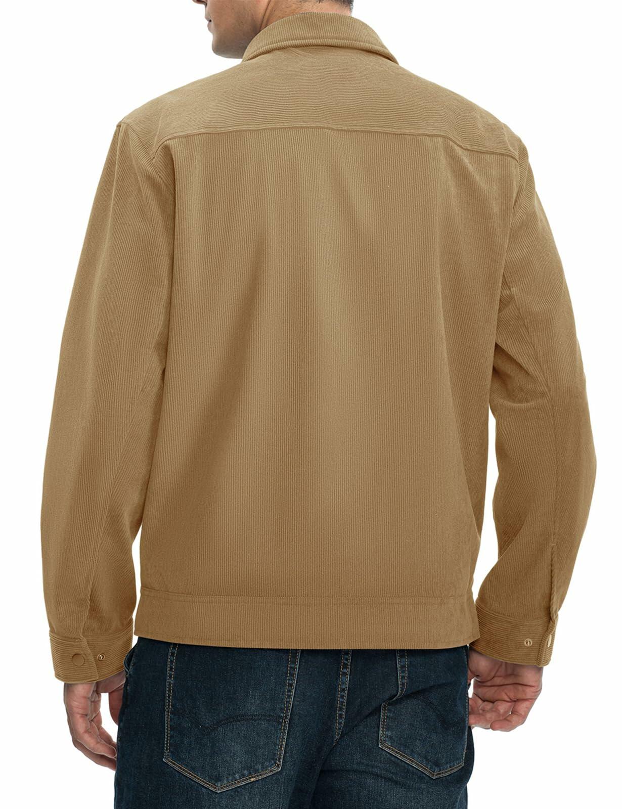 Rdruko Men's Corduroy Zip-Front Bomber Jacket Light Grey Size L