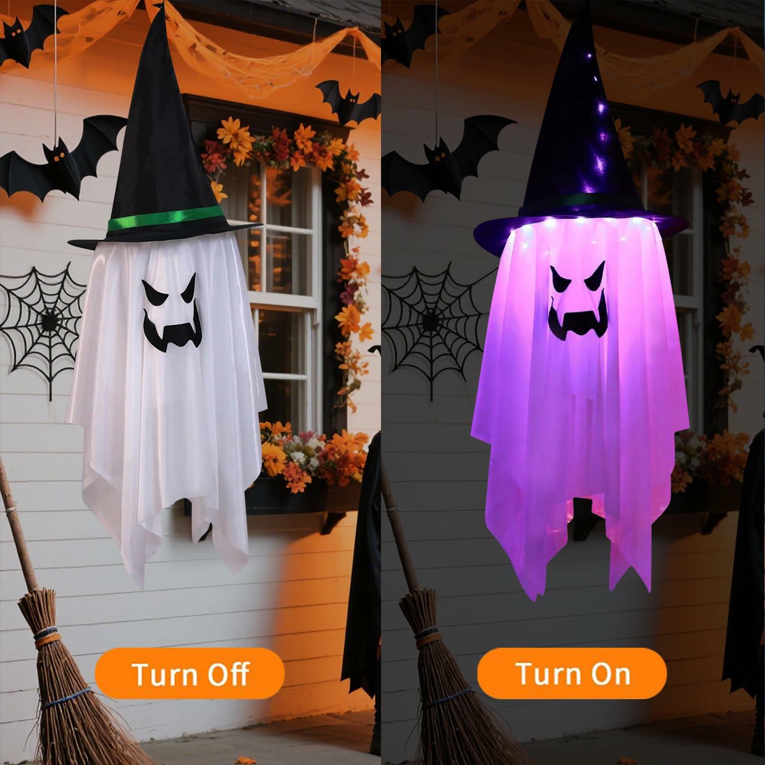 Svkipibe 2PCS 42x14in Halloween Large Standing Ghost Lights Orange 8 Modes