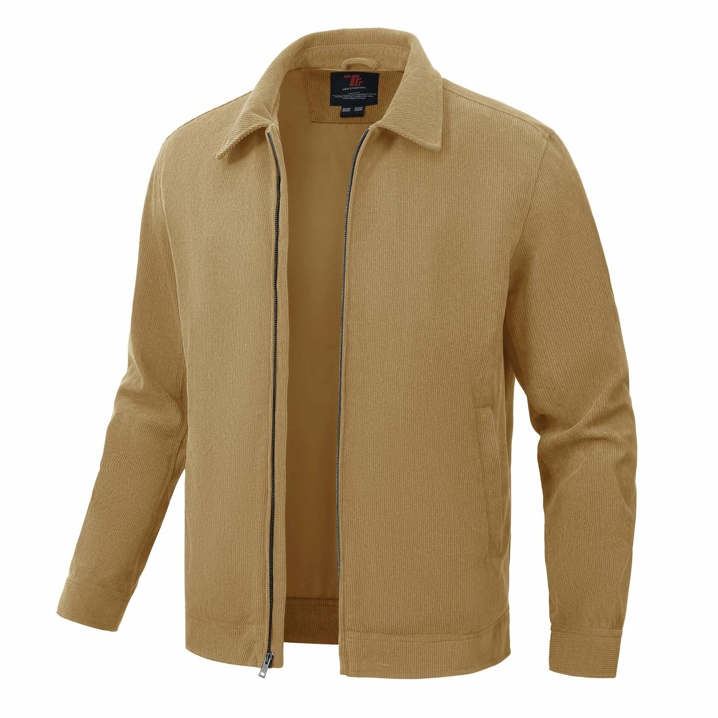 Rdruko Men's Corduroy Zip-Front Bomber Jacket Light Grey Size L