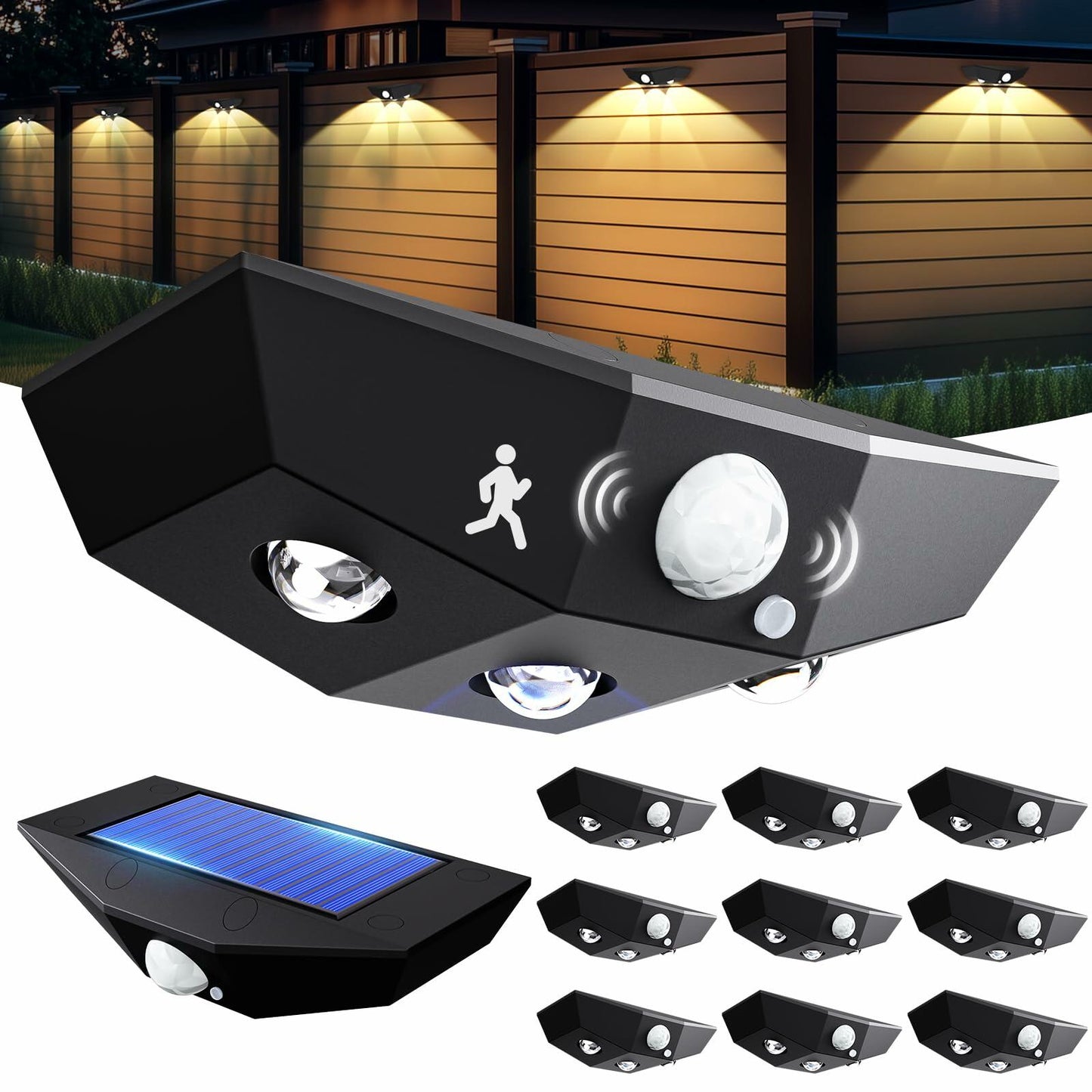 Smartdany 12 Pack Solar Fence Lights Motion Sensor 60 Lumens Waterproof White