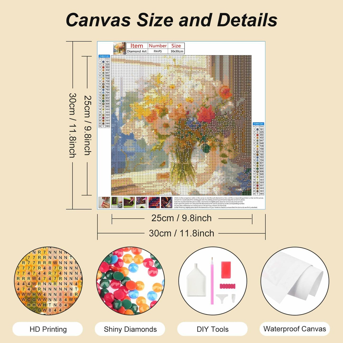 AMORARS 5D Diamond Painting Kit Flower DIY Art Deco Nature 12x12 Inch