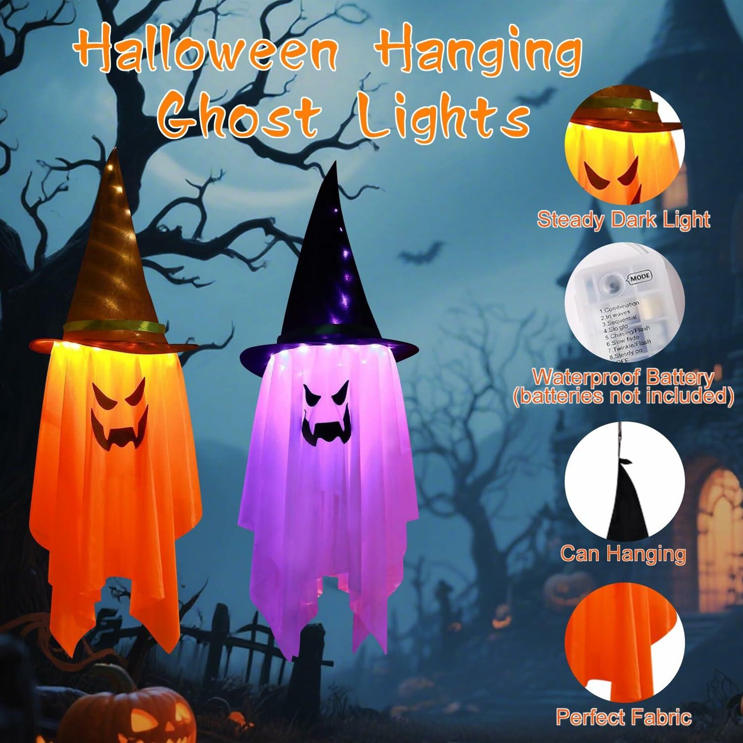 Svkipibe 2PCS 42x14in Halloween Large Standing Ghost Lights Orange 8 Modes