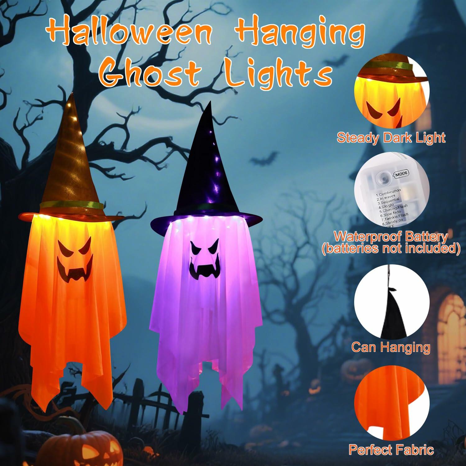 Svkipibe 2PCS 42x14in Halloween Large Standing Ghost Lights Orange 8 Modes