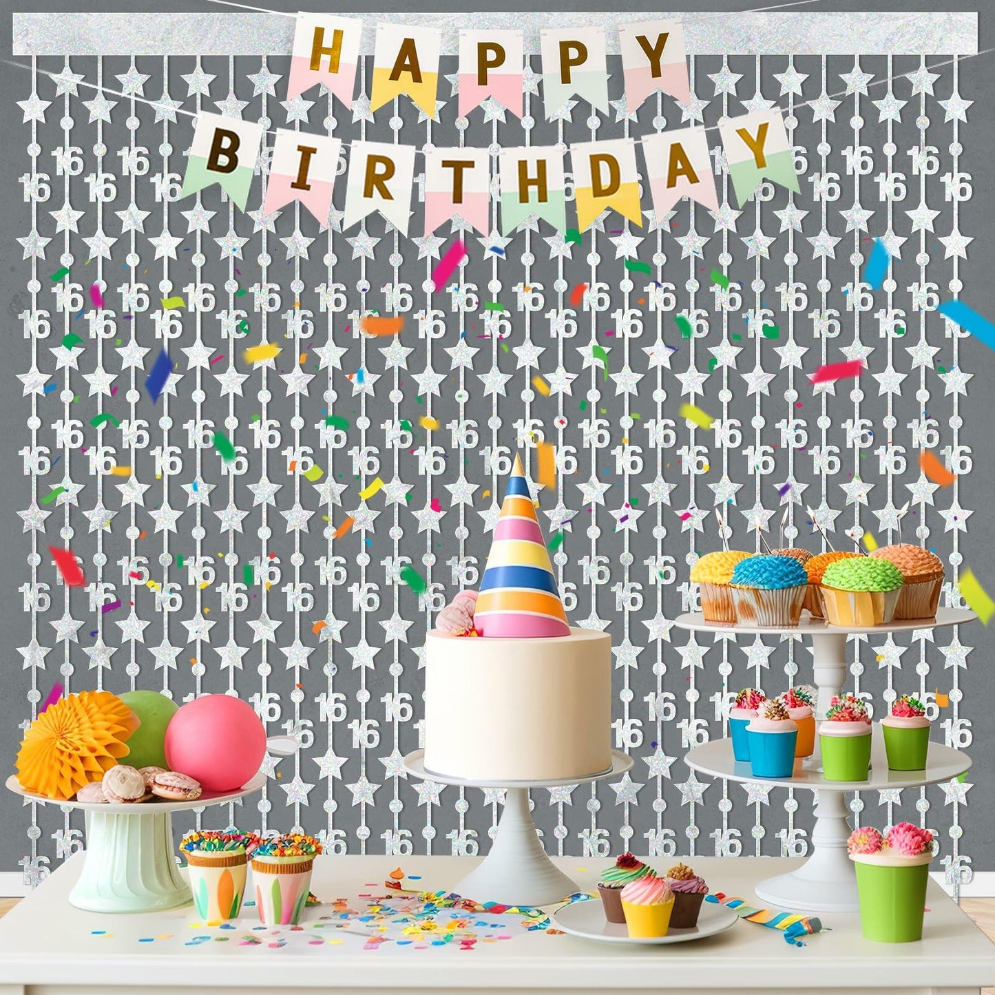 WenmthG 2 Pack Rose Gold 16th Birthday Party Decorations 3.3x6.6ft