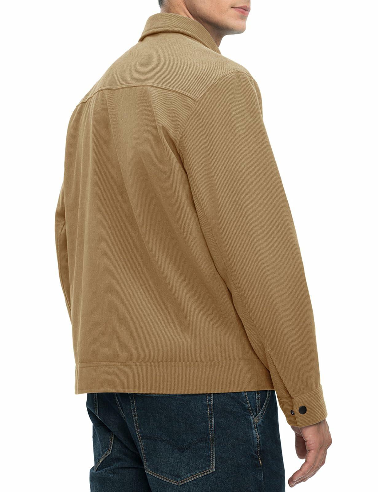 Rdruko Men's Corduroy Zip-Front Bomber Jacket Light Grey Size L