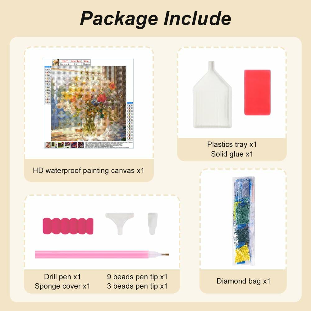 AMORARS 5D Diamond Painting Kit Flower DIY Art Deco Nature 12x12 Inch