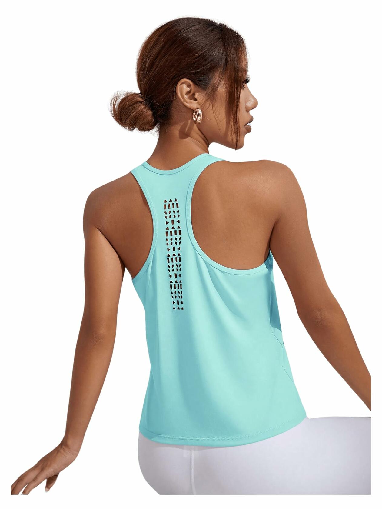 OYOANGLE Women's Sleeveless Racer Back Sports Tank Top Light Blue Size XL