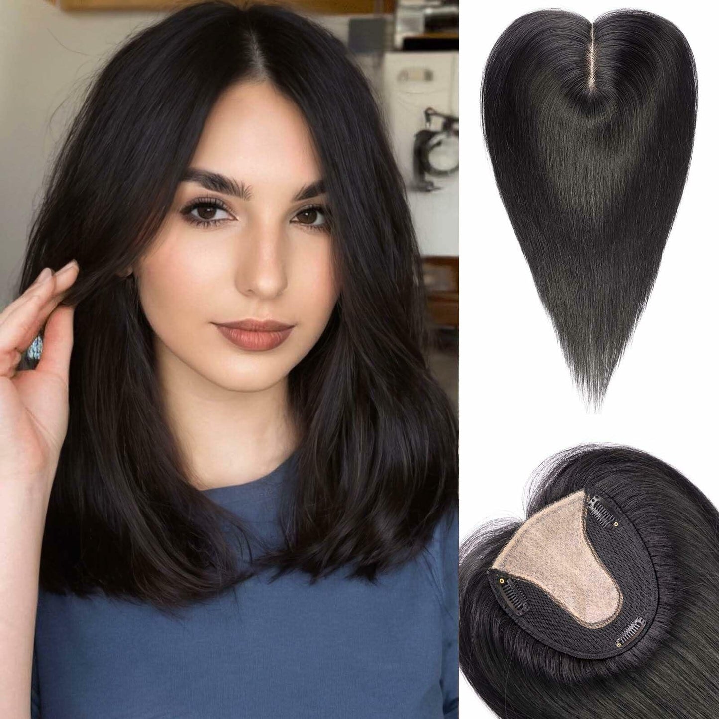 HAIRCUBE Hair Toppers for Women Real Human Hair 14in Natural Black 5x5.5in Base