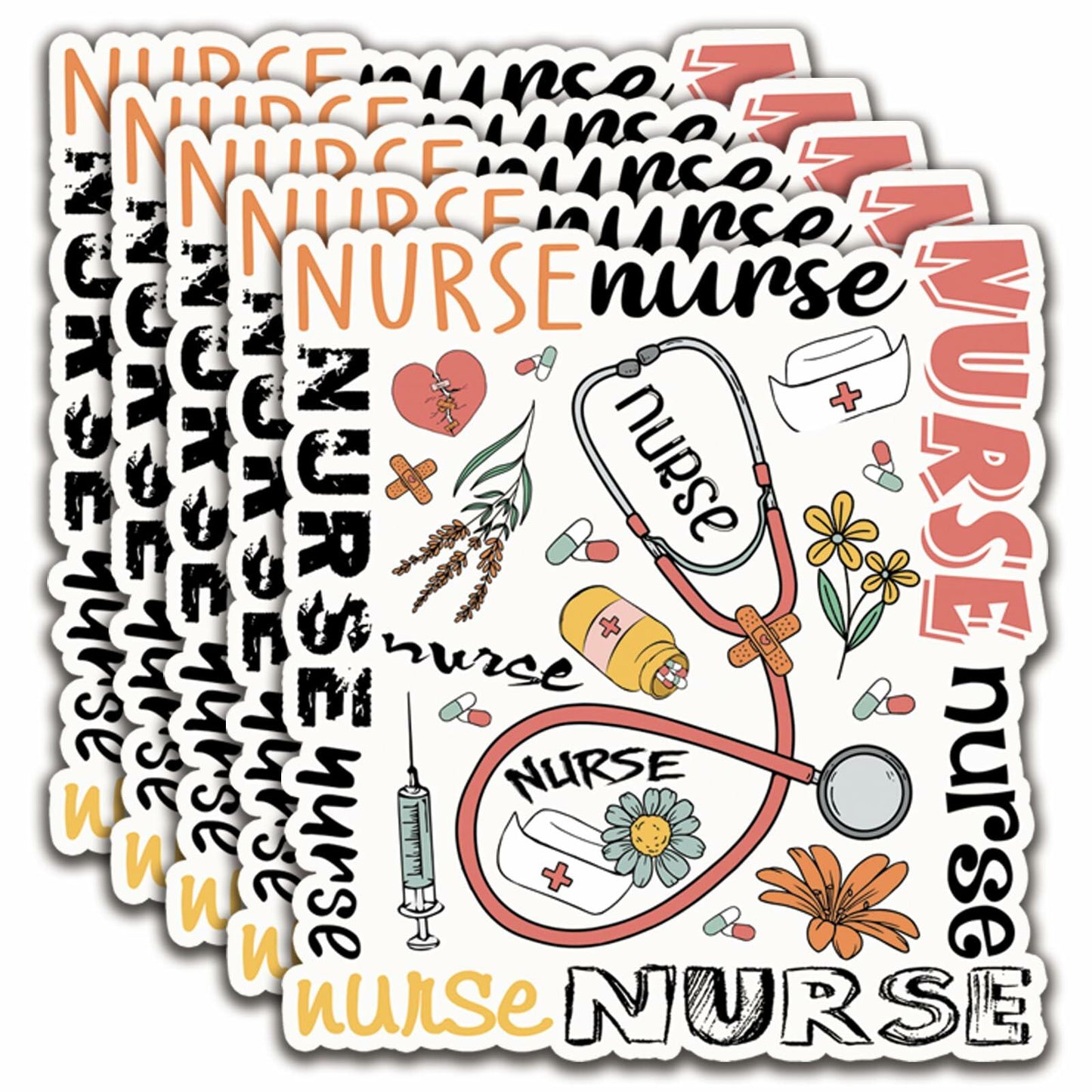 NAAFARI Cute Nurse Vinyl Stickers Waterproof Decal 3"x2.8" 3Pcs Multicolor
