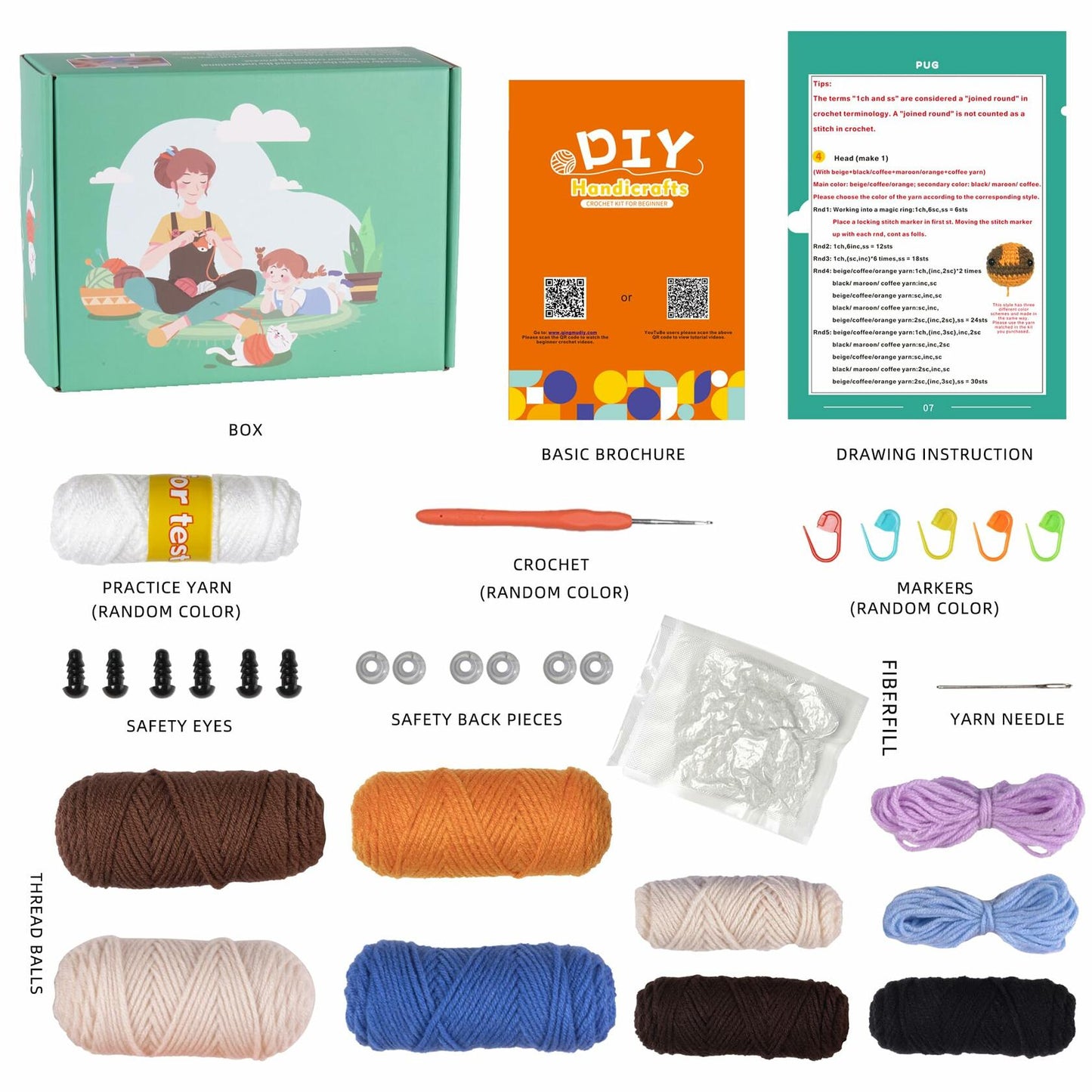 Finnacy Crochet Dog Kit Husky 3 pcs Yarn Hook Accessories Starter Kit