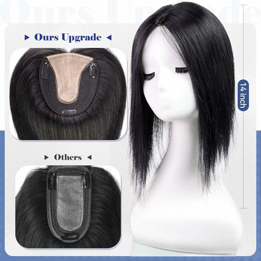 HAIRCUBE Hair Toppers for Women Real Human Hair 14in Natural Black 5x5.5in Base