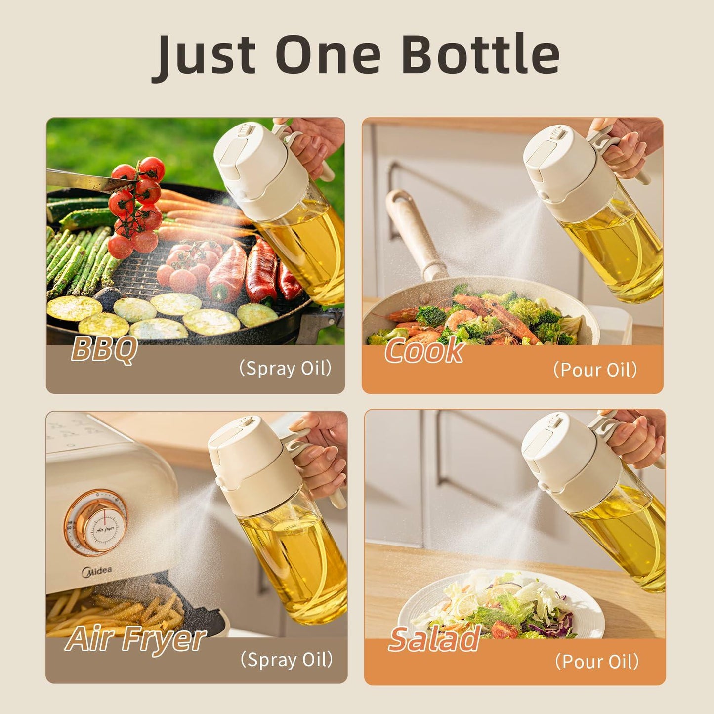 MDZF SWEET HOME Oil Sprayer 12.3oz 2-in-1 Olive Oil Dispenser White