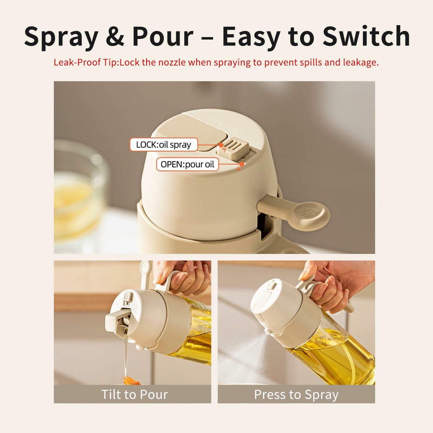 MDZF SWEET HOME Oil Sprayer 12.3oz 2-in-1 Olive Oil Dispenser White