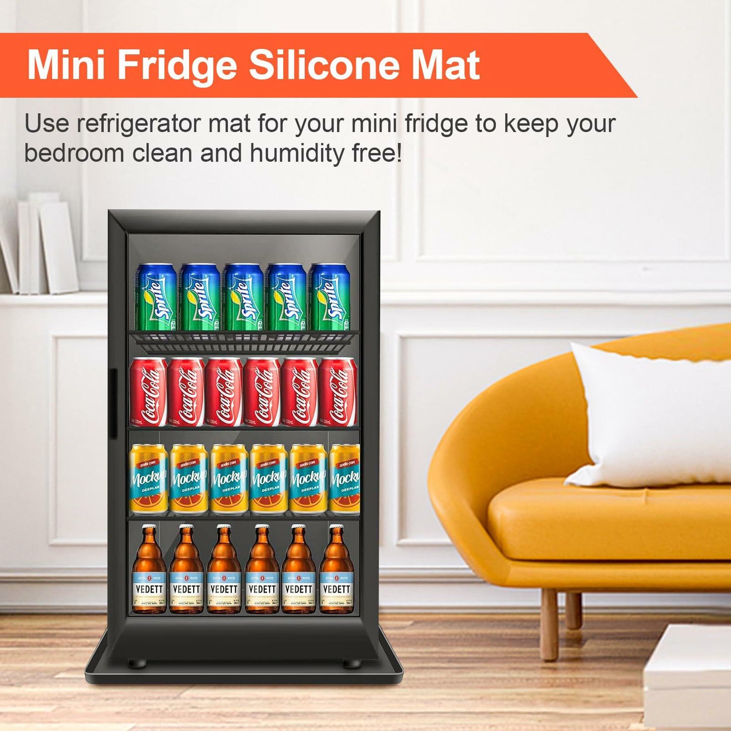 Kucucyle Mini Fridge Silicone Mat 23.6x23.6in Floor Protector 2PCS Black+Gray
