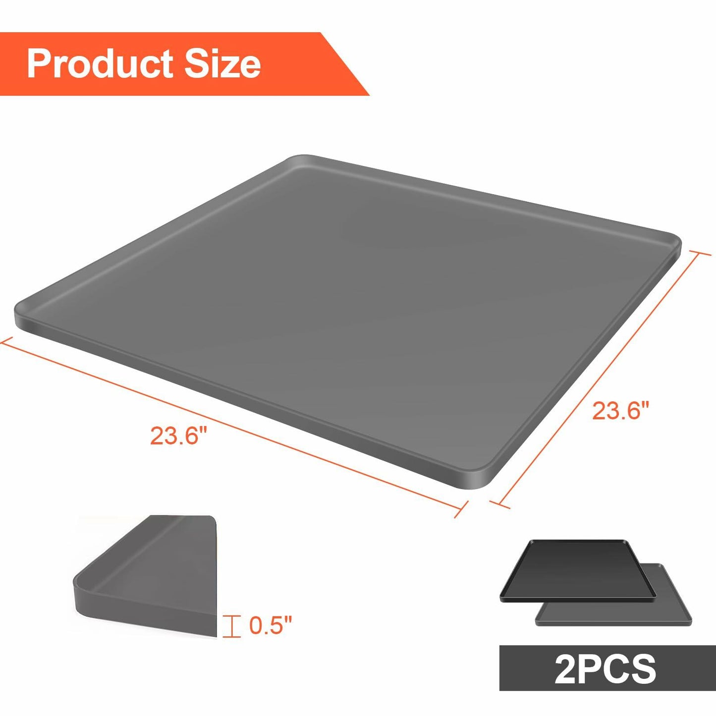 Kucucyle Mini Fridge Silicone Mat 23.6x23.6in Floor Protector 2PCS Black+Gray