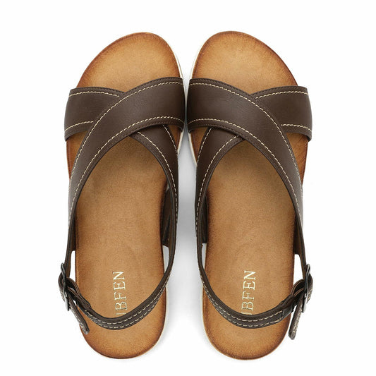 UBFEN Womens Flat Sandals Arch Support Adjustable Slingback Coffee Size 8