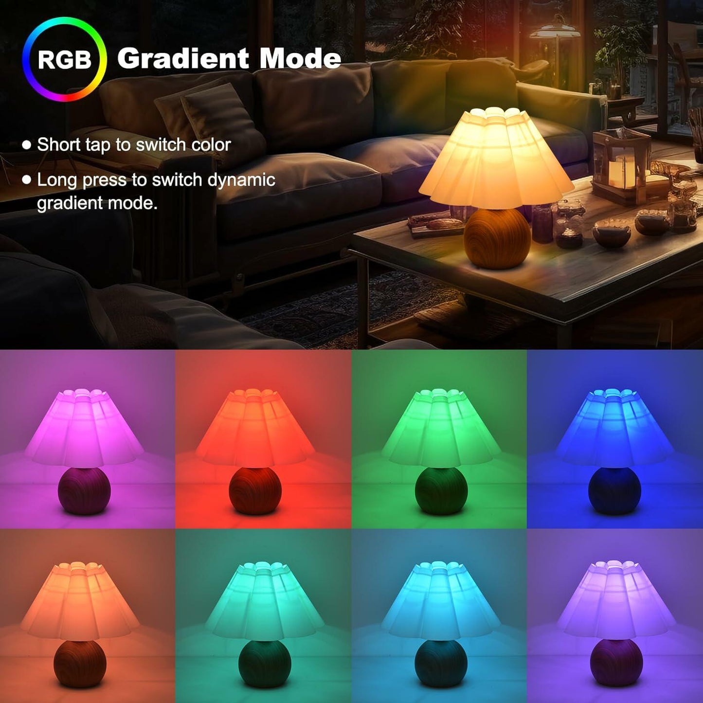 WLQCWL Cordless Rechargeable Table Lamp 12 Colors Brown Metal Farmhouse