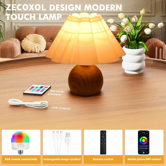WLQCWL Cordless Rechargeable Table Lamp 12 Colors Brown Metal Farmhouse