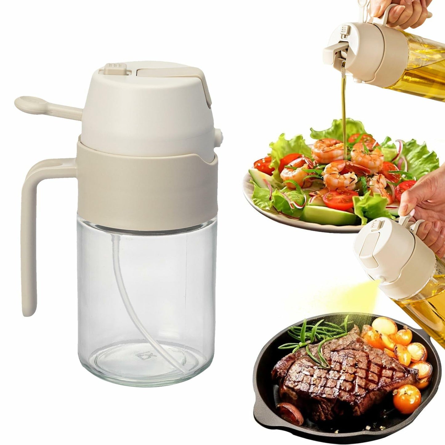 MDZF SWEET HOME Oil Sprayer 12.3oz 2-in-1 Olive Oil Dispenser White