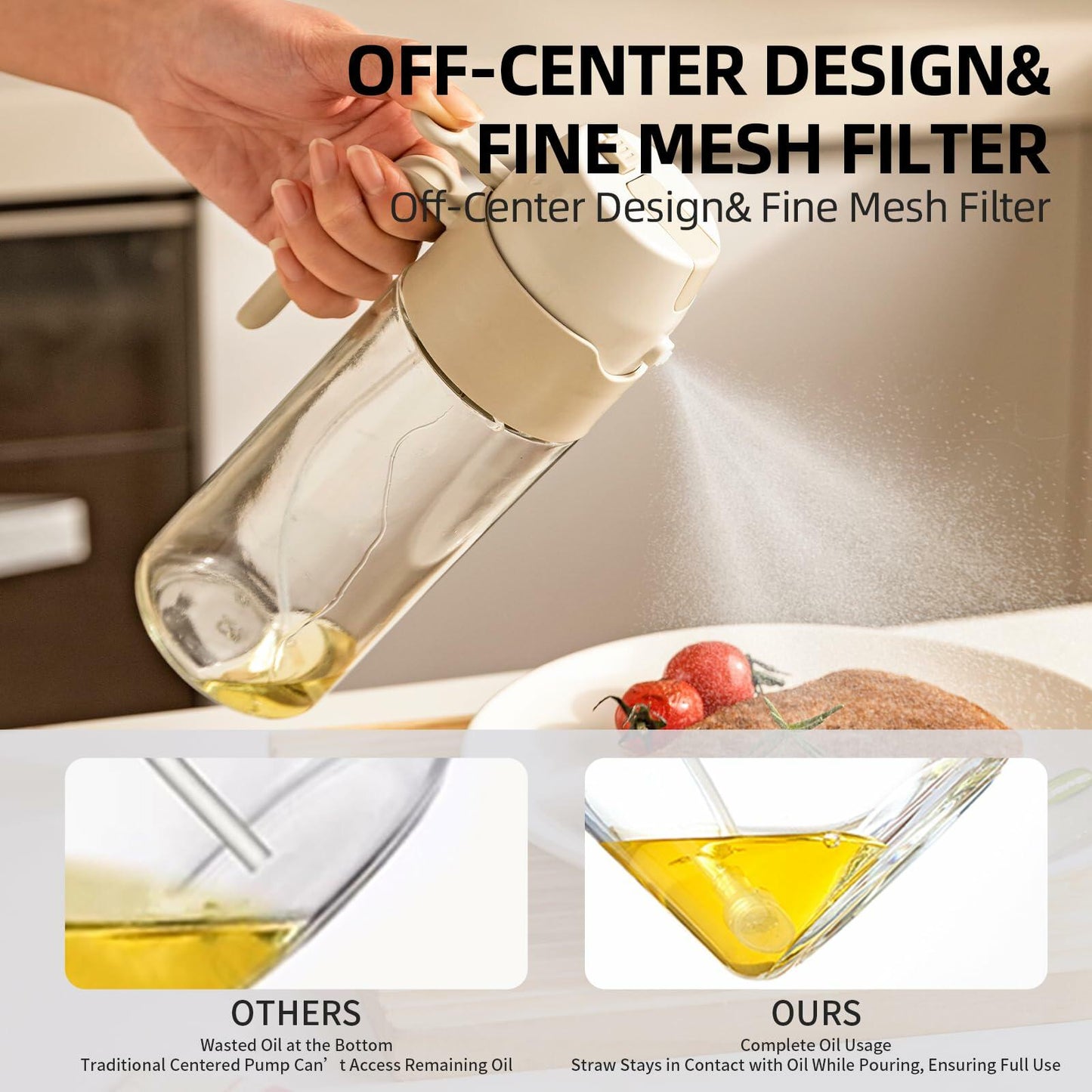 MDZF SWEET HOME Oil Sprayer 12.3oz 2-in-1 Olive Oil Dispenser White