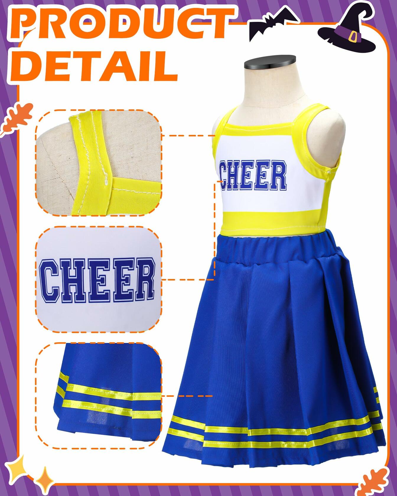 JenPen Girls Cheerleader Dress Crop Top Skirt Bow Hair Rope Ball Size L
