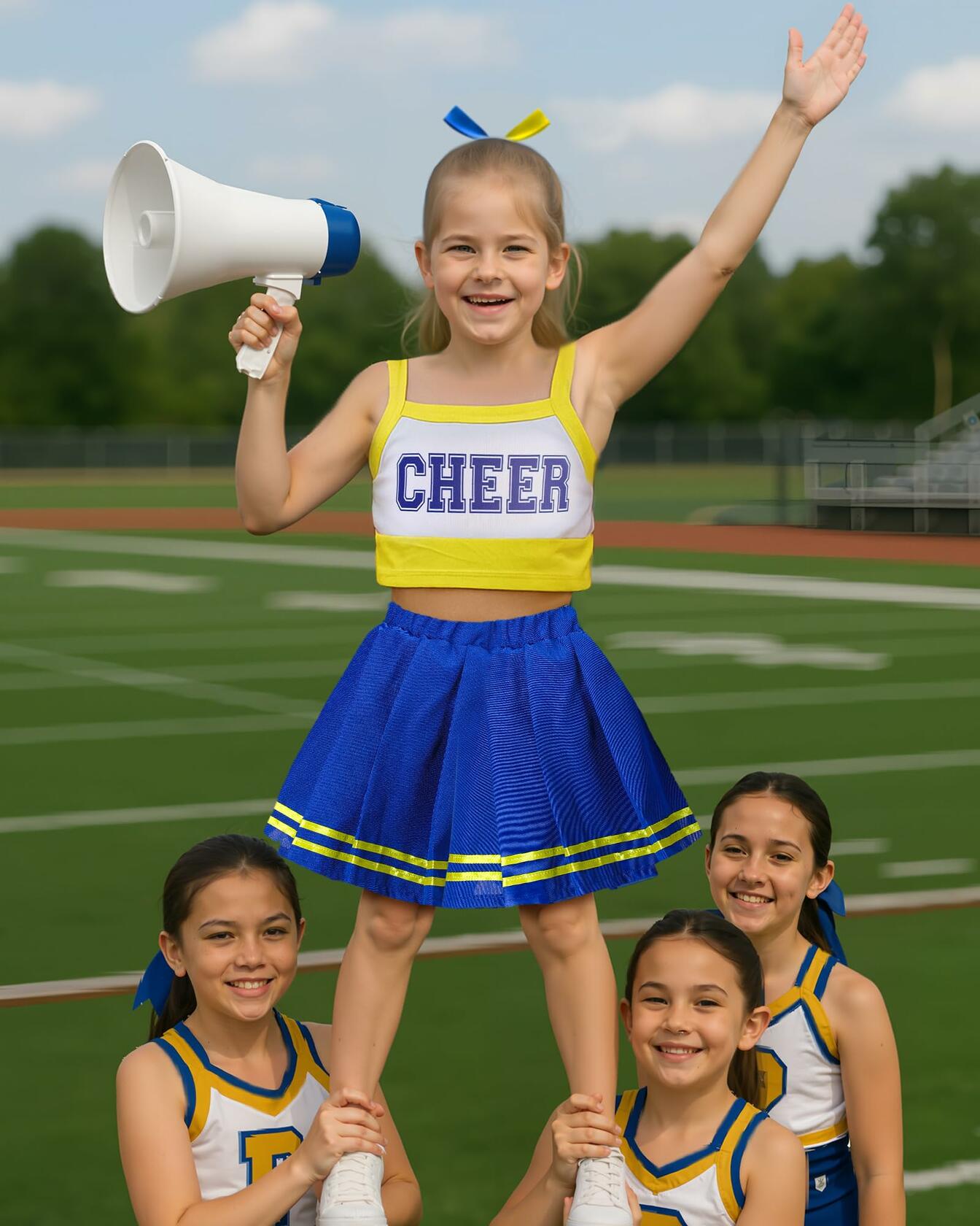 JenPen Girls Cheerleader Dress Crop Top Skirt Bow Hair Rope Ball Size L