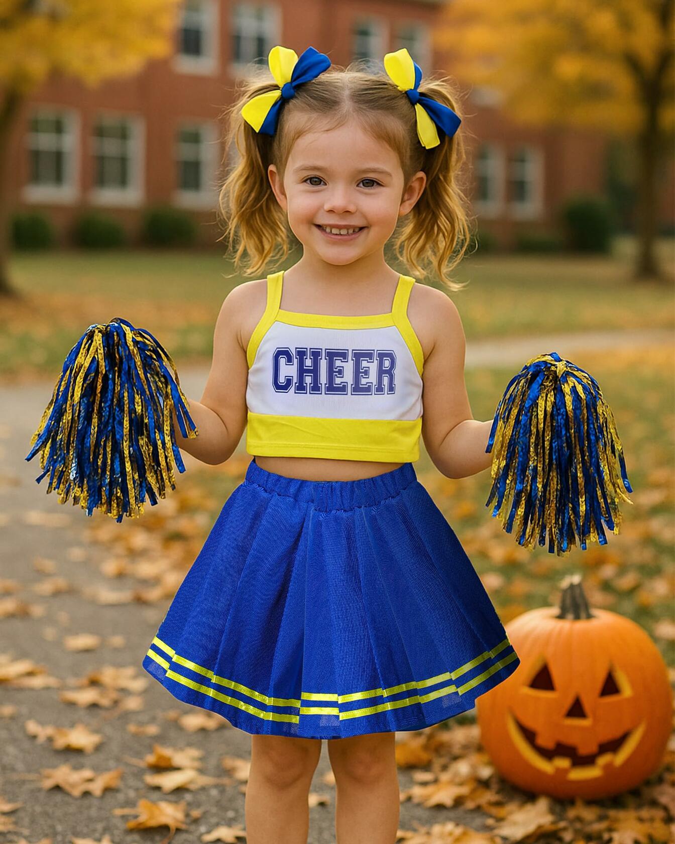JenPen Girls Cheerleader Dress Crop Top Skirt Bow Hair Rope Ball Size L