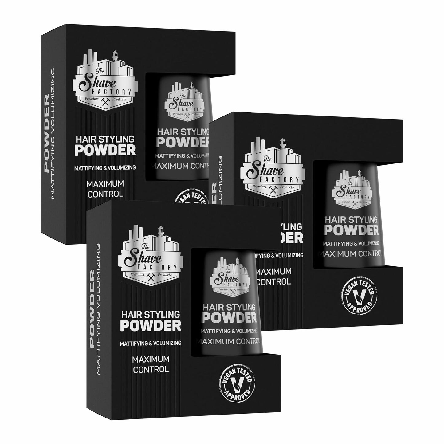 The Shave Factory Hair Styling Powder 20g Mattifying Volumizing 3 Pack Black