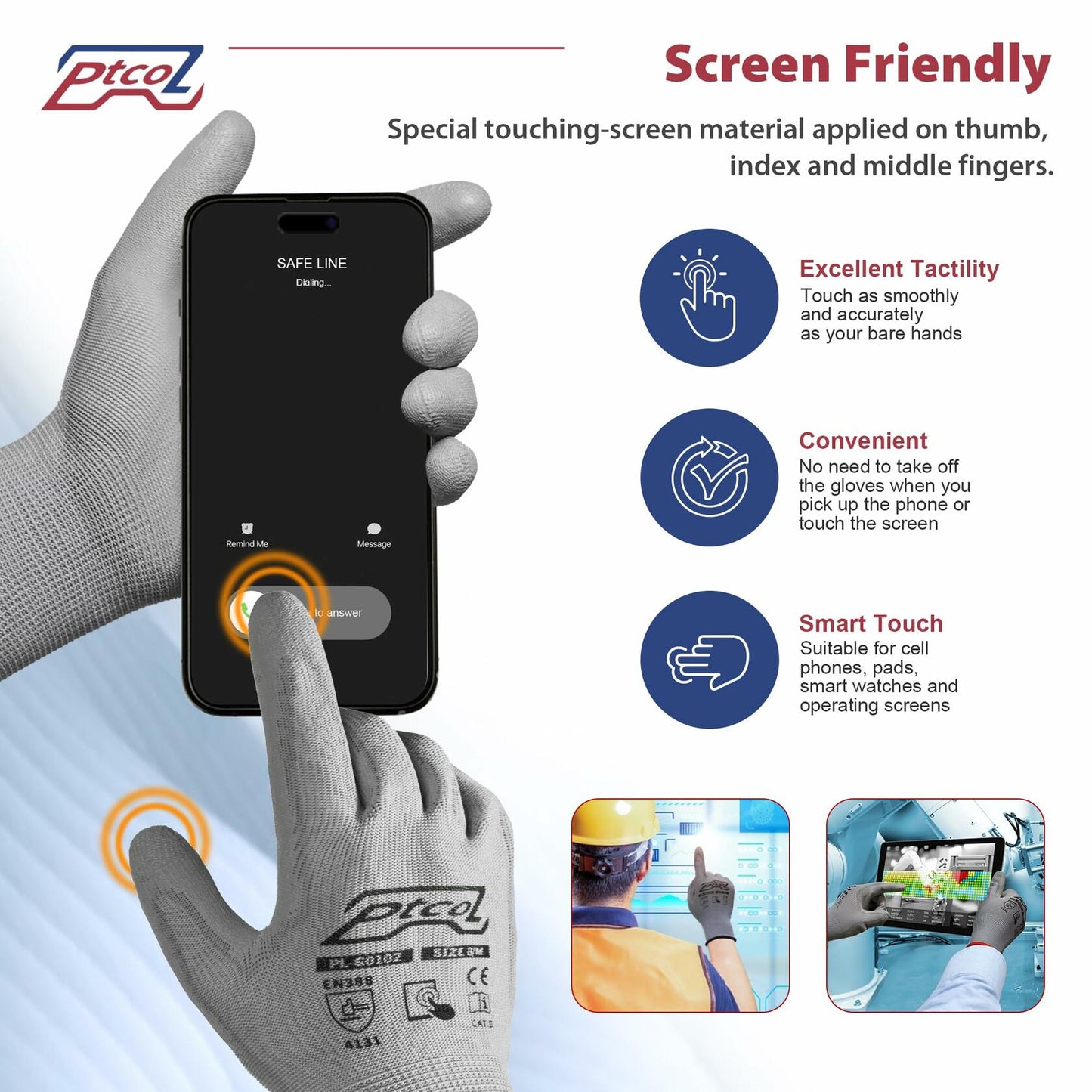 PTCOL PU Coated Work Gloves 12 Pairs Black Polypropylene Size XL