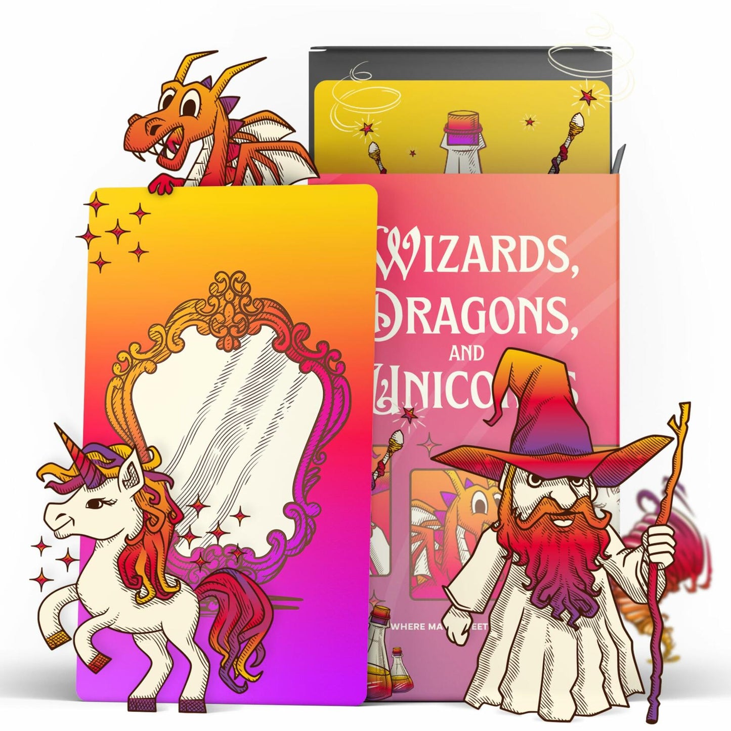 PIRATE WIZARDS Wizards Dragons Unicorns Card Game Fast Action 3-6 Players