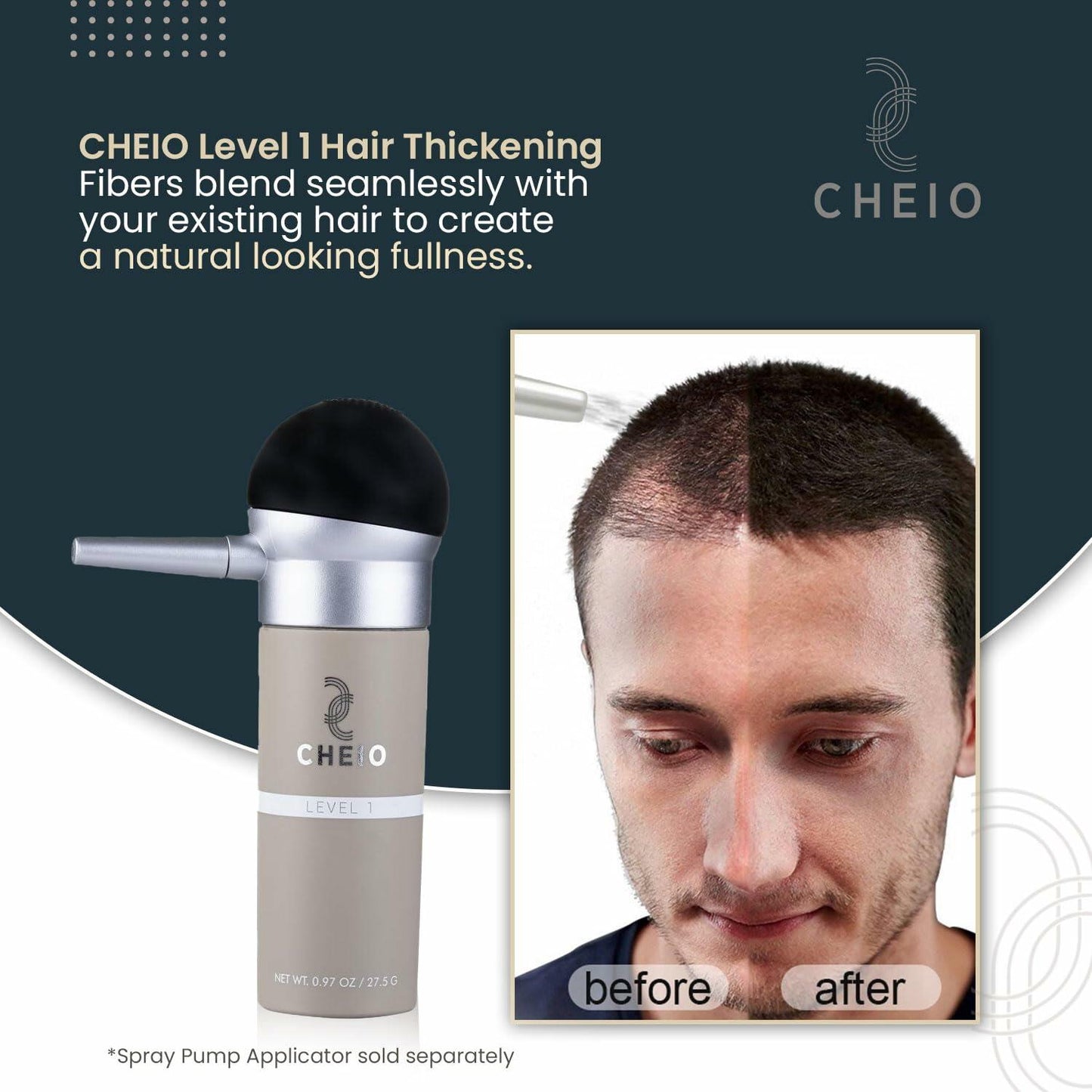 Cheio Hair Thickening Fibers Keratin Level 1 Dark Brown 27.5g Bald Spots