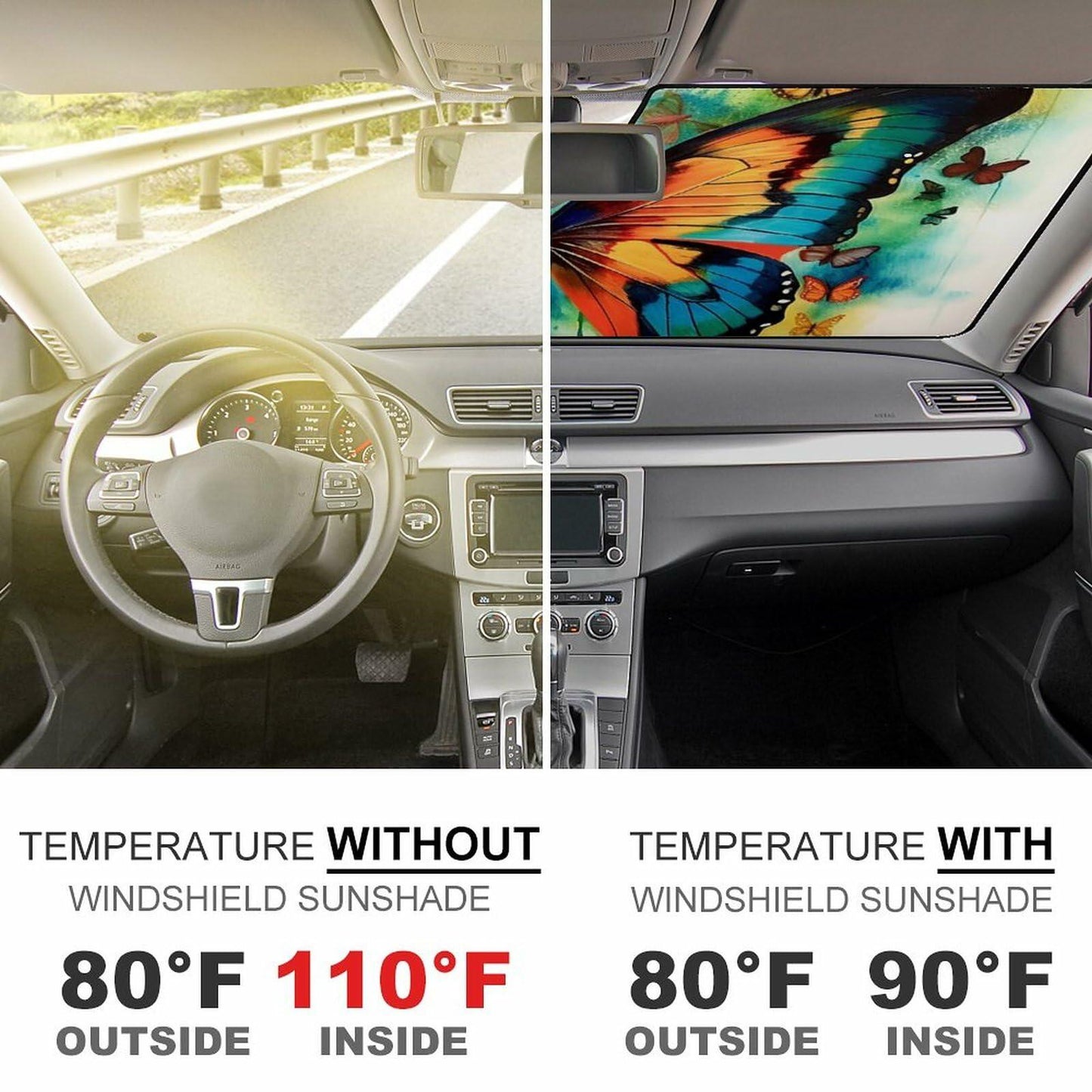 BAHELS Colorful Butterfly Car Windshield Sunshade UV Protector 55x30 Inch