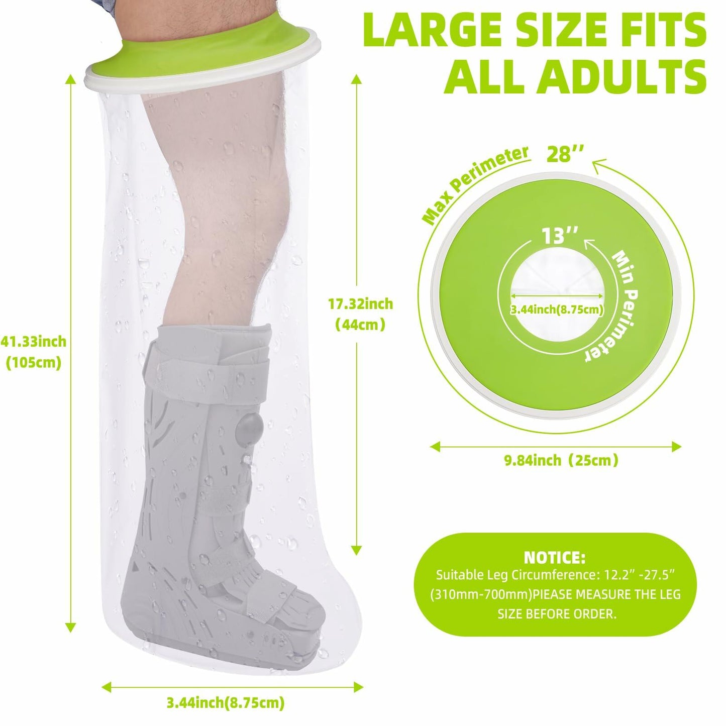 TANGKA Waterproof Full Arm Cast Cover Reusable Shower Sleeve Soft Comfortable