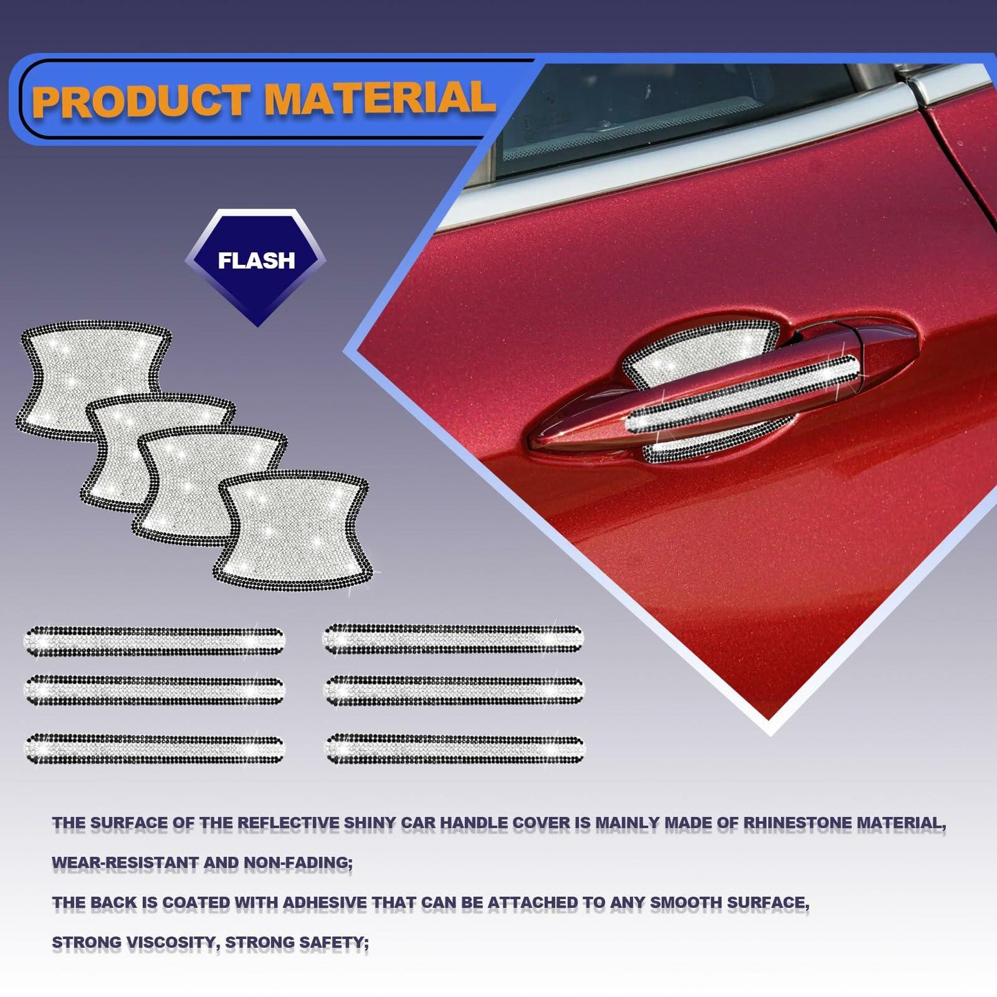 KEVWR 10pcs Bling Rhinestone Car Door Handle Stickers Protective Film Colorful