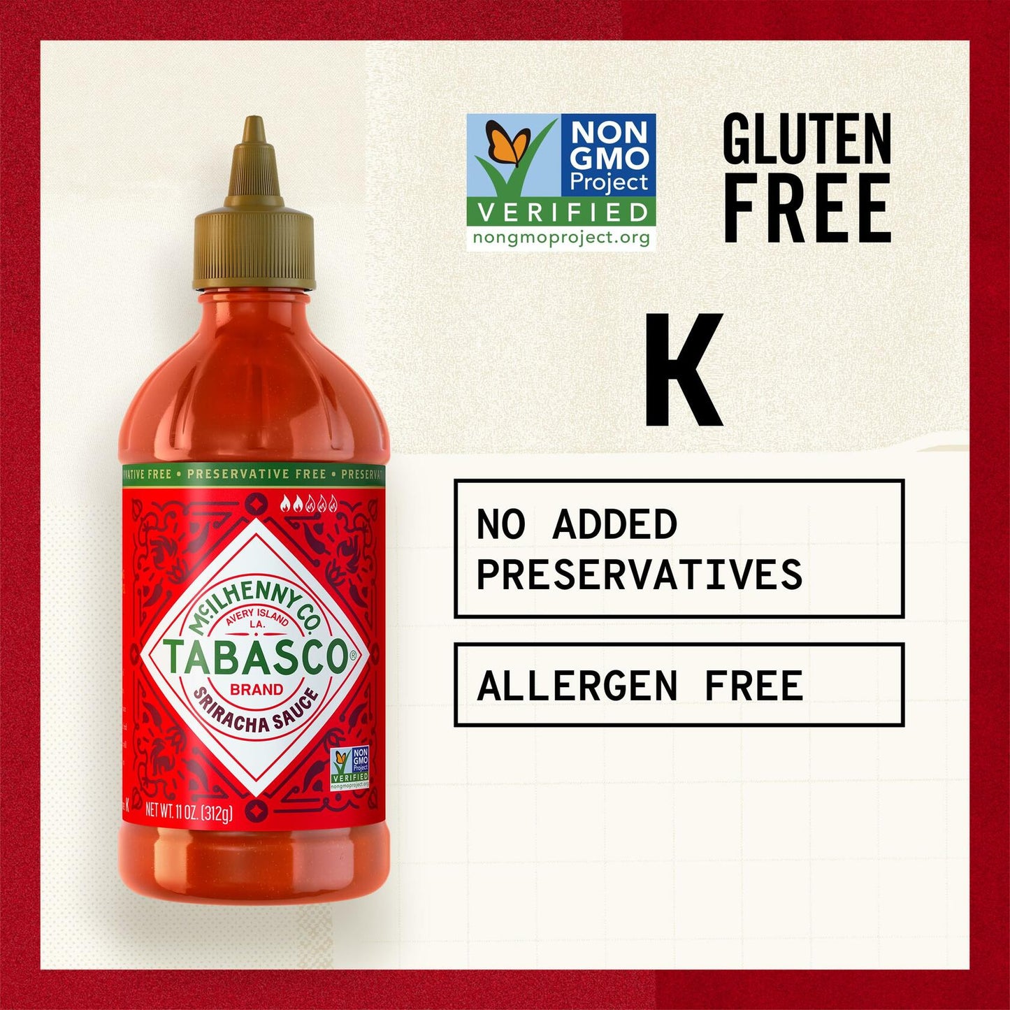 BestBy12/25 TABASCO Sriracha Medium Hot Sauce 11oz Easy-Squeeze Bottle Pack 1