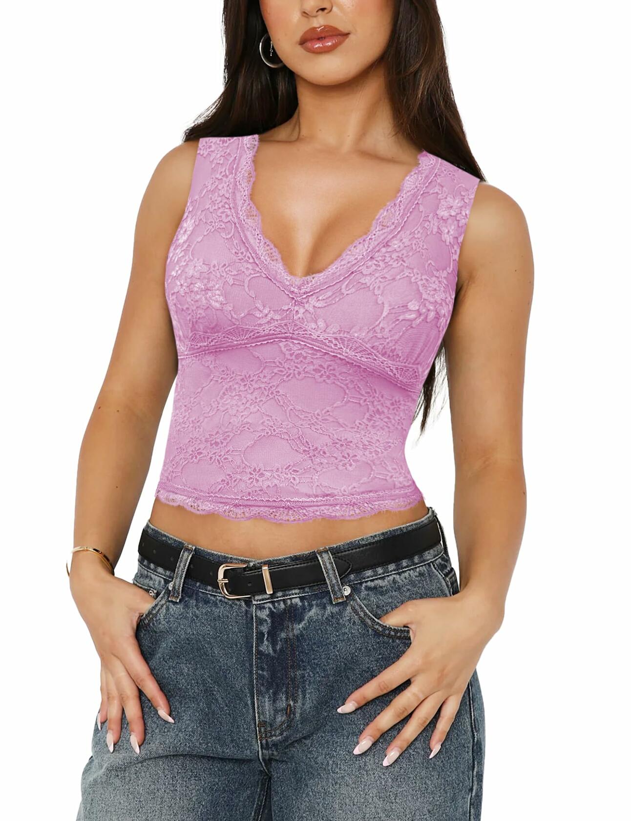 SAUNGKUAI Women's Sexy V Neck Sleeveless Lace Floral Top Bluenova Size XL