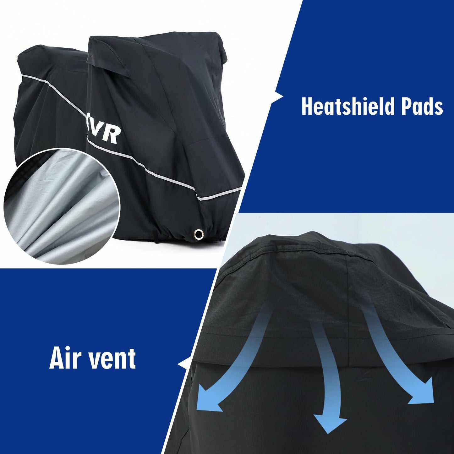 SUPCVR Motorcycle Cover Heavy Duty Waterproof UV-Proof Reflective Strips Black