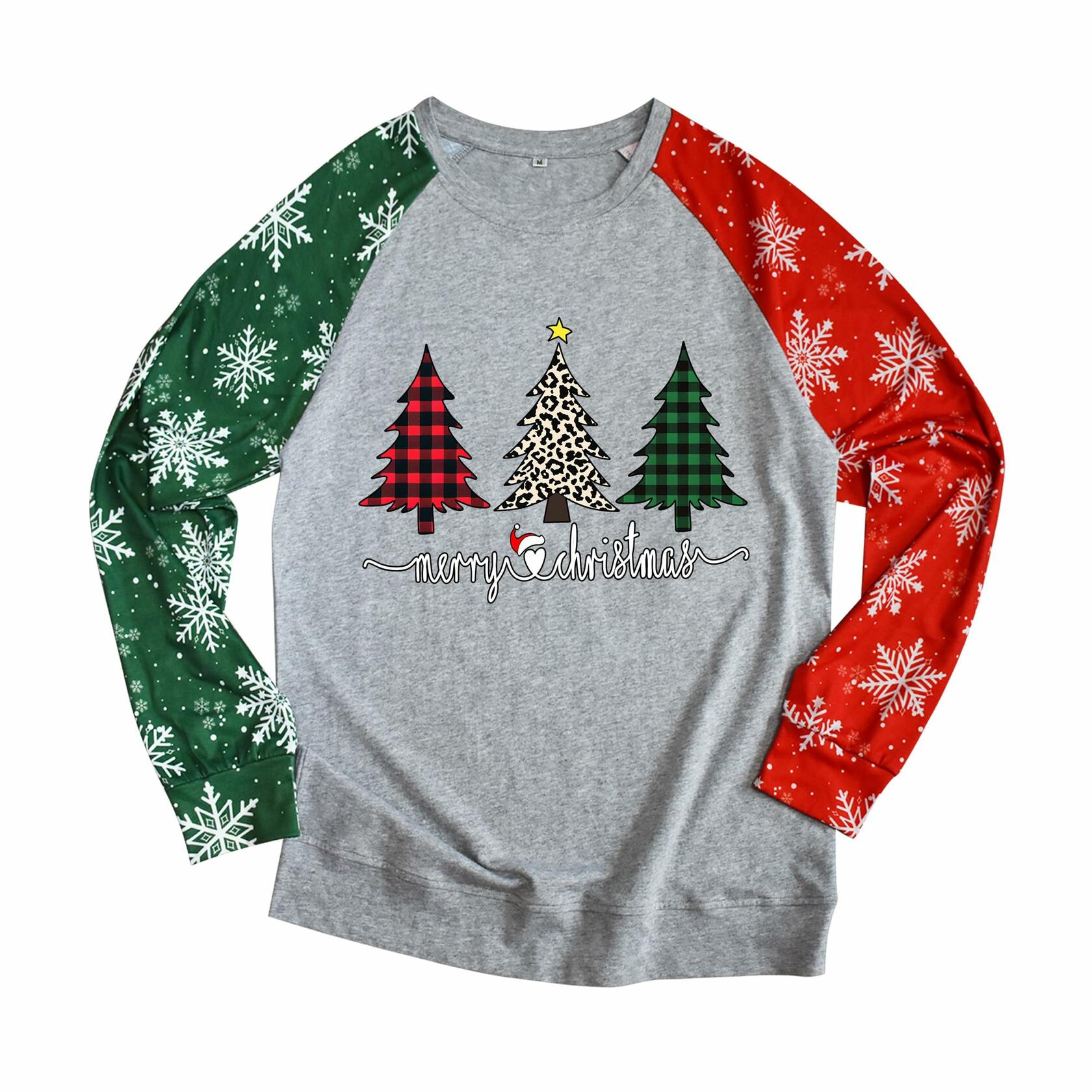 ADIAOA Women's Christmas Color-Block Botany Cartoon Shirt Greentree Size L