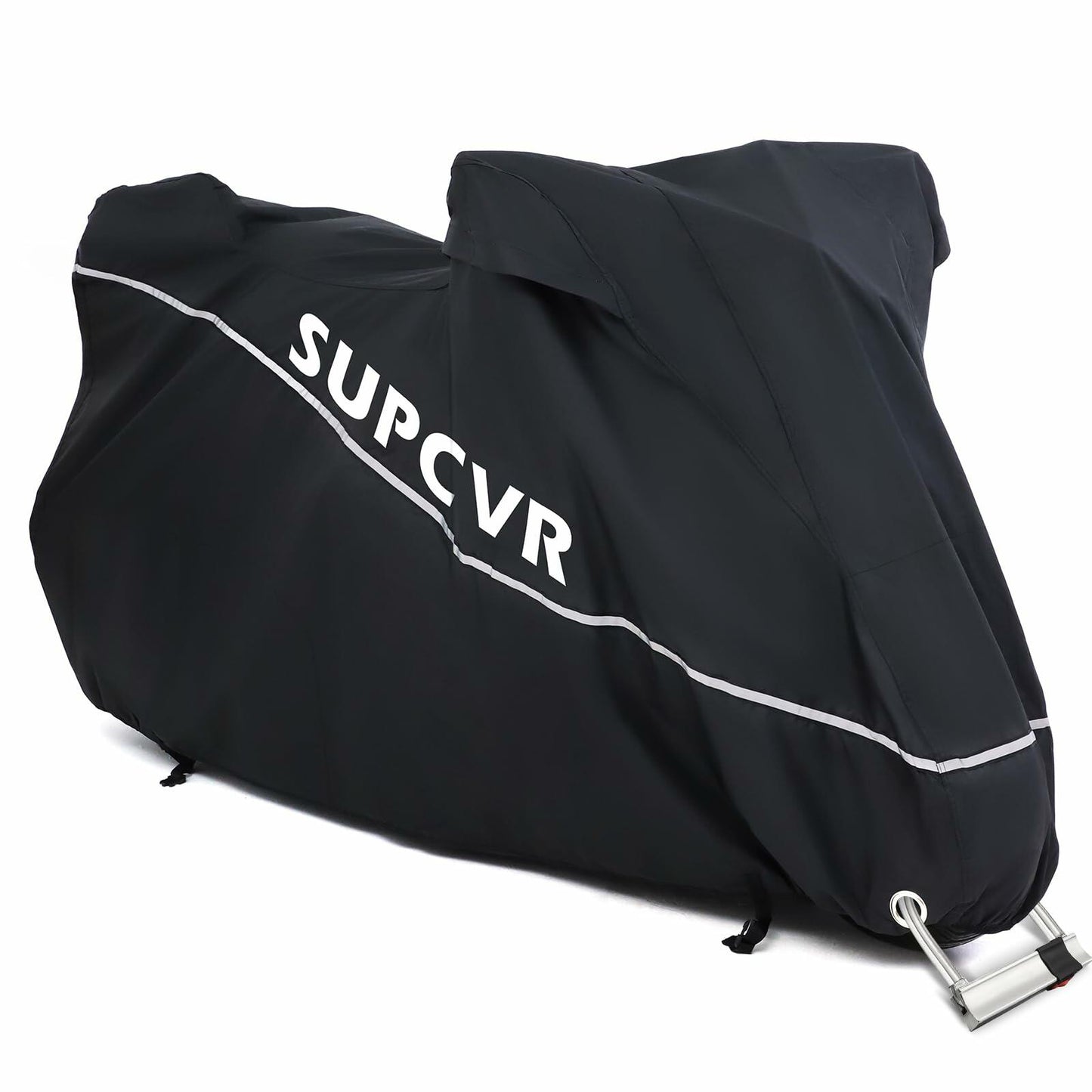 SUPCVR Motorcycle Cover Heavy Duty Waterproof UV-Proof Reflective Strips Black