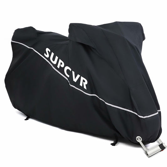 SUPCVR Motorcycle Cover Heavy Duty Waterproof UV-Proof Reflective Strips Black