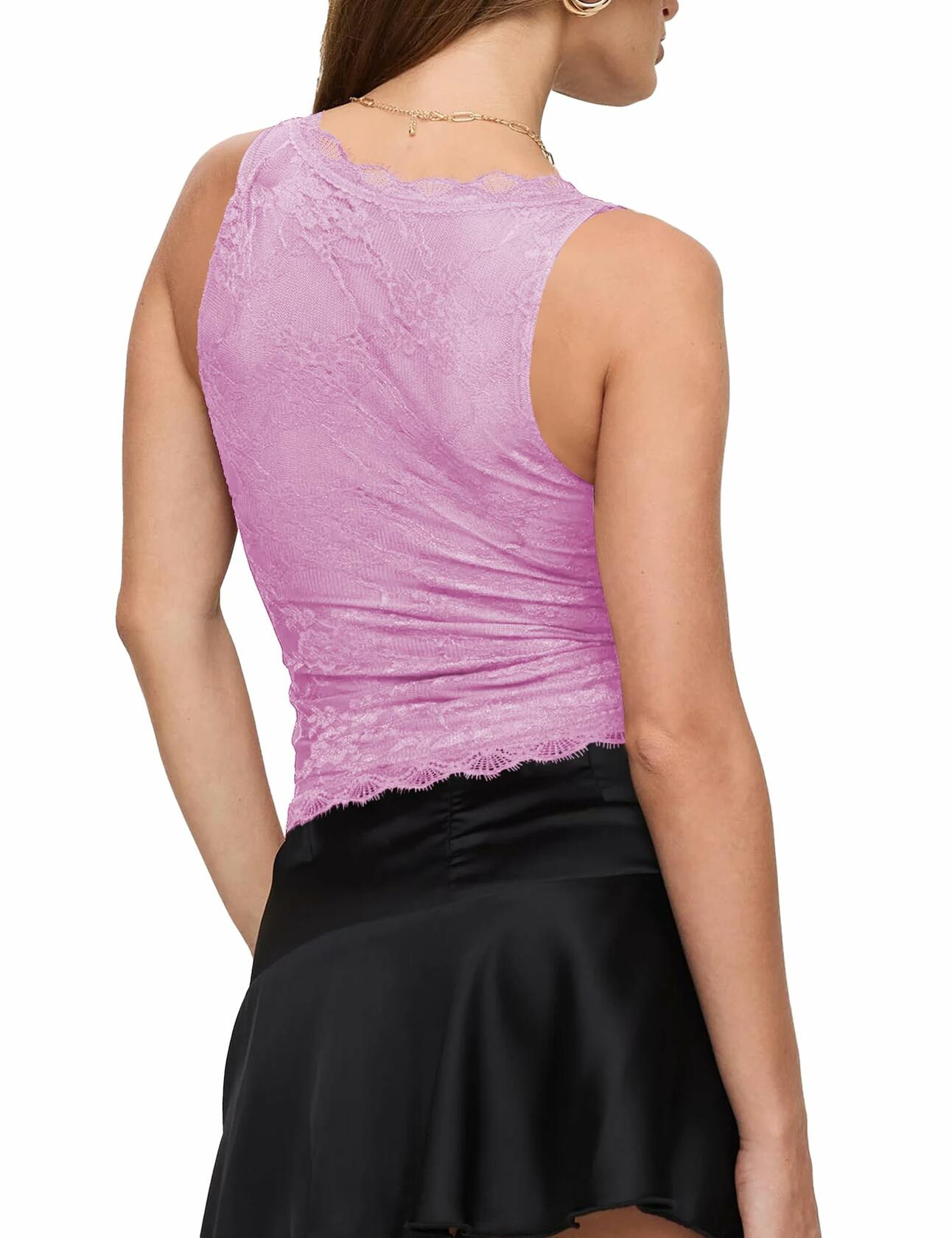 SAUNGKUAI Women's Sexy V Neck Sleeveless Lace Floral Top Bluenova Size XL