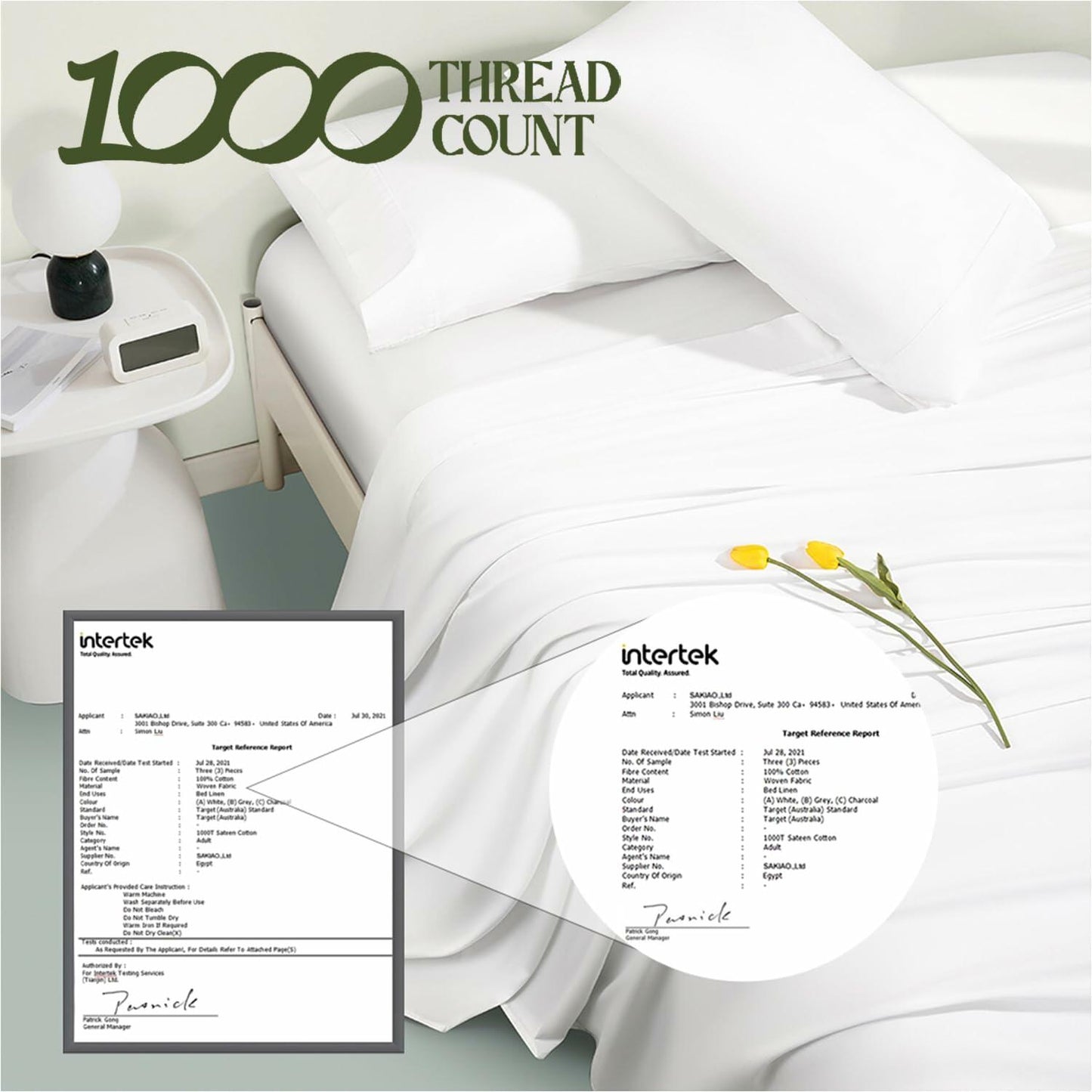 SAKIAO Egyptian Cotton 1000TC King Sheets 17" Deep Pocket 4-Pc Pearl White King