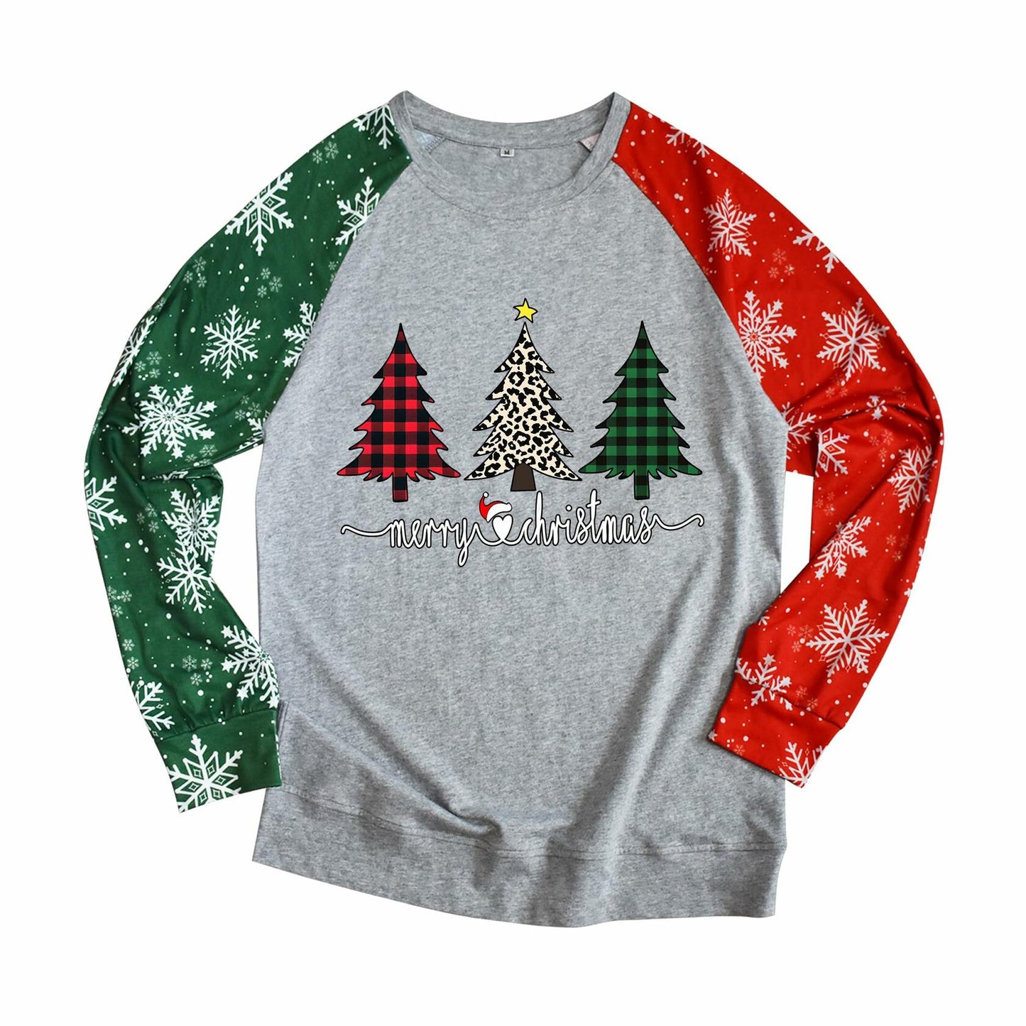 ADIAOA Women's Christmas Color-Block Botany Cartoon Shirt GreenTree Size M