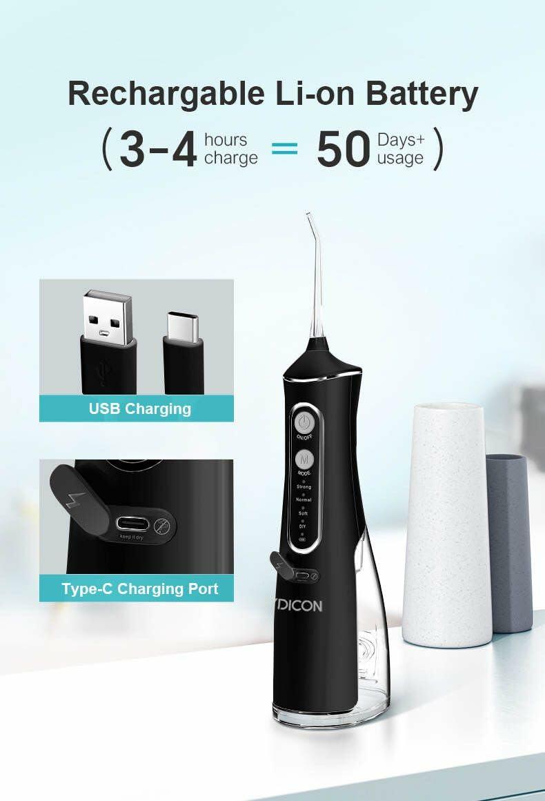 Aydicon Water Dental Flosser Rechargeable 4 Modes 300ML Tank IPX7 Waterproof