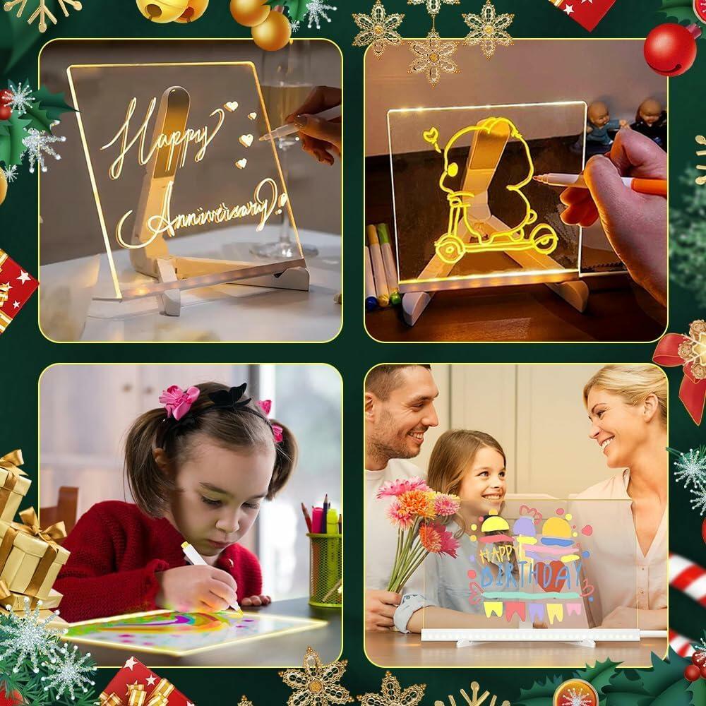 WESUN LED Note Board Acrylic Light Up Message Board 7 Pens 7.9x7.9"